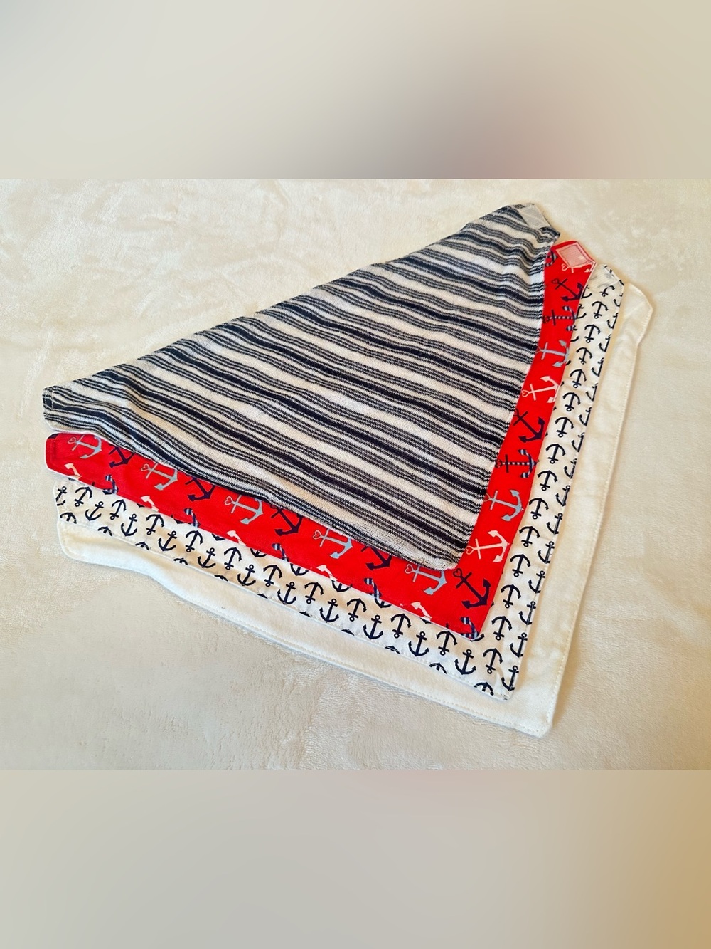 Striped & Anchor Baby Bib Set - Navy, Red, White